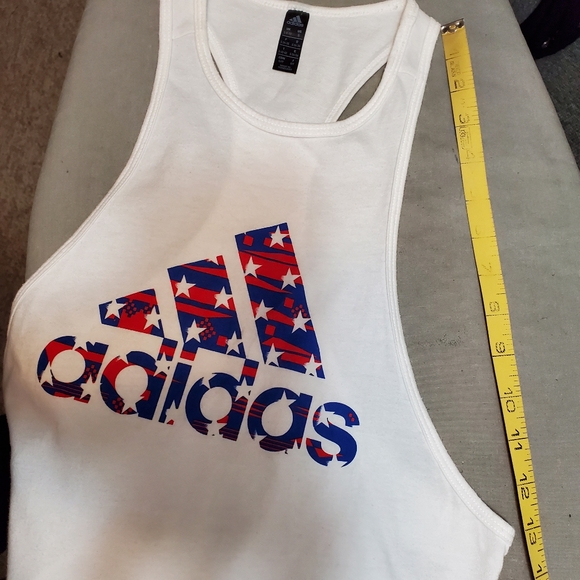 Adidas American Flag Tank Top Women's Small T Racer Back White Cotton Patriotic - Picture 6 of 6